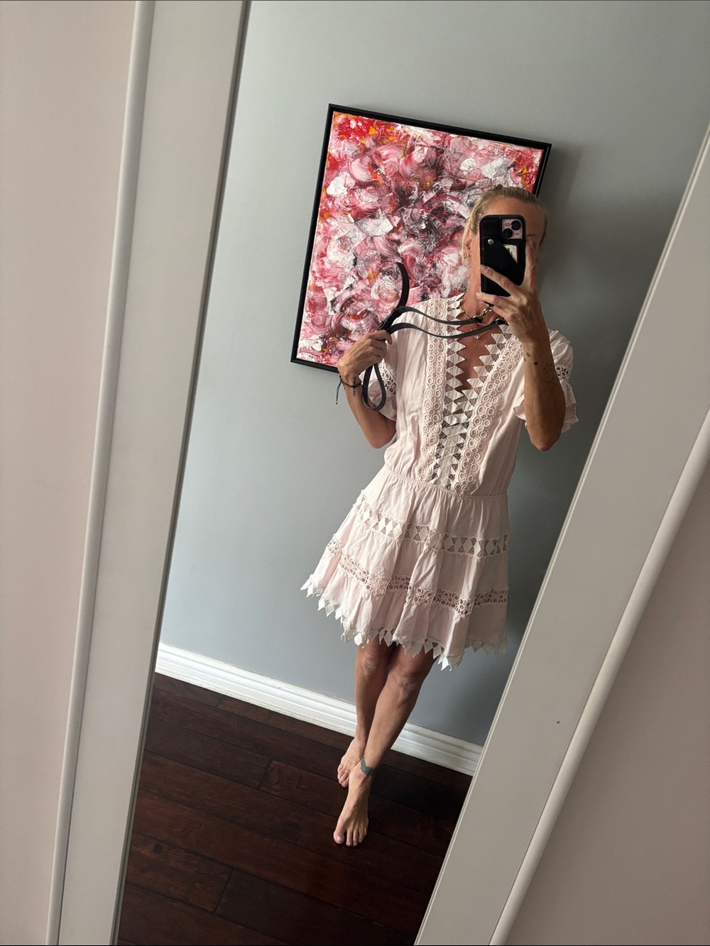Peixoto Blush Lace-Trim Mini Dress